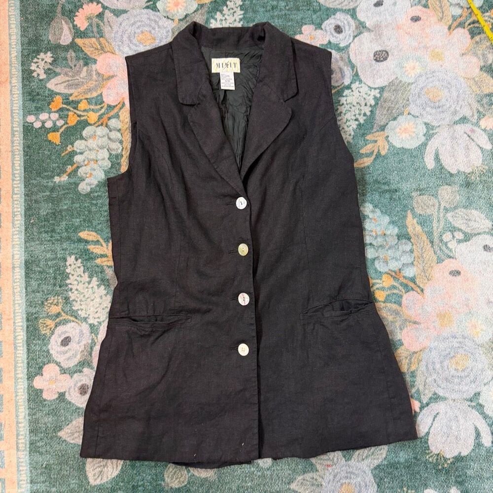 Mix It Linen Button Up Vest Womens Size 9/10 Brown Collared Sleeveless Vintage